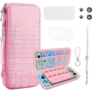 10 en 1 Pochette de Transport Compatible avec Nintendo Switch OLED,Nouveau Crocodile Texture &Eacute;tui Rigide de Housse avec poign&eacute;e,Coque Switch pour Accessoire & Console pour Cadeaux Filles&iquest;Rosa - Neuf