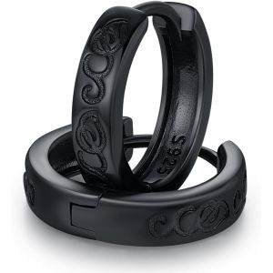 Boucles D'oreilles Viking Rune Pour Hommes Femmes En Argent Sterling 925 Noir Boucles D'oreilles Créoles Viking Nordiques Style Punk Boucles D'oreilles Piercing Boîte Cadeau Pour Hommes Mari - Neuf