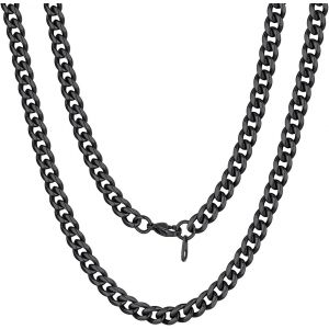 Kal-Collier Homme Noir 55cm Cha&icirc;ne Maille Gourmette 6mm Rappeur Hip Hop Punk Style Chain Necklace - Neuf