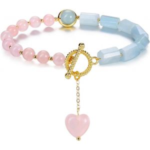 Eryi-Bracelet Pierre Naturelle Femme 6mm Perle Rond + Irrégulière Rectangle Pierre Précieuse Avec Ot Boucle Bijoux Cadeau Pour Femme Fille Anniversaire Valentine - Neuf