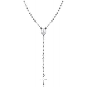 Collier Chapelet Homme Femme Boules Acier Argent&eacute; Et Noir Acier Inoxydable - Neuf