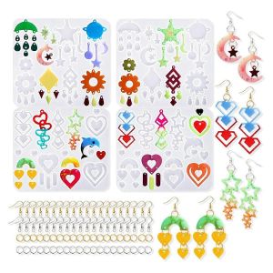 Moules En R&eacute;sine De Boucle D'oreille Avec Trou,Moules De Boucles D'oreilles En R&eacute;sine De 4 Couches Avec 40 Crochets De Boucle D'oreille,Pour Epoxy Res - Neuf