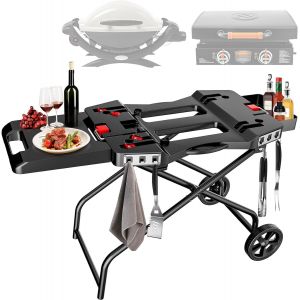ASFASFq-Chariot de barbecue portable avec roue pour Weber Q1200, Q1000, Q2200, Q2000, pour plaques de barbecue Blackstone 43 cm 56 cm, pliable, support de barbecue pour l'extérieur - Neuf