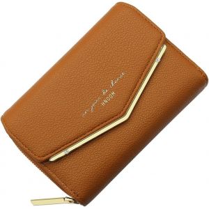 TZF-Porte Monnaie Femme Portefeuille Femme en Cuir PU Porte Carte Monnaie Portefeuilles pour Femmes Court Zipp&eacute; Femmes avec 9 emplacements pour Cartes Petit Porte Feuille (Brun) - Neuf