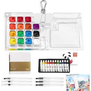 Kalanka-Mini Kit D'aquarelle De Poche Portable Et Robuste Avec Clip, Palette De 15 Pi&egrave;ces, Livre D'images, Pinceau &Agrave; Eau Et 12 Couleurs, Pour Peintres, Artistes Et &Eacute;tudiants - Neuf