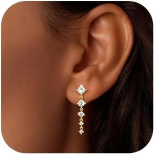 Kalanka-Boucles D'oreilles Femme Or Pendantes Plaqu&eacute; Or 14k,Boucles D&iquest;Oreilles Femme Dor&eacute;e Avec Zircons Scintillants, Dangle Earrings &Eacute;l&eacute;gantes & Hypoallerg&eacute;niques, Boucle D&iquest;Oreille Fille Pendante Fi - Neuf