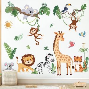 ERYI-Stickers Muraux Animaux De La Jungle Tropicales Vigne Autocollants Muraux Mural Stickers Safari Girafe Lion Singe Pour Chambre Enfants Bébé Pépinière Salon - Neuf