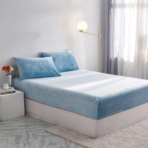 Letnerny-Drap-Housse D'hiver Pour Enfants - 90 X 200 Cm - Bleu Clair - En Polaire C - En Peluche - Corail Cachemire - Convient Pour Matelas De 30 Cm - Neuf