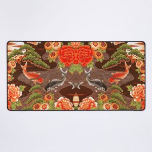 Grand Tapis de Souris Gaming pour Bureau POISSONS-CHATS ROUGES ET NOIRS AU CLAIR DE LUNE Style Kimono Floral Japonais Antique 75x40cm Antidérapante Clavie - Neuf