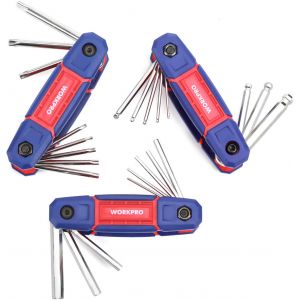 Cle Hexagonale en Cr-V Portative 24 Pieces WORKPRO, Cle Allen de Bonne Finition avec Tete Plate, Spherique, Torx pour Reparation et Assemblage - Neuf