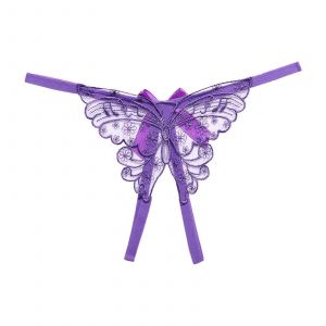 Micro String Femmes Culotte Papillon Broderie G-String Ouvert Entrejambe Mince Sangle T Sans Couture Taille Basse Sous-V&ecirc;tements - Neuf