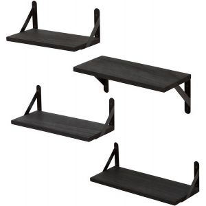 CAUC-Lot de 4 &Eacute;tag&egrave;re Murale Bois avec,Charge maximale 40lbs,Etag&egrave;res Flottantes en Bois Tablette Murale pour Salon Chambre Bureau Salle (A02) - Neuf