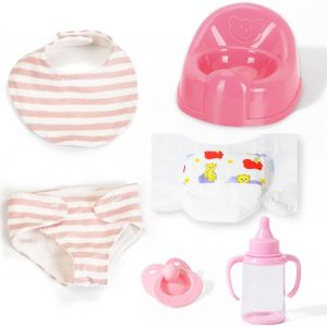 Kalanka-Ensemble D'accessoires Pour Poupées De 30cm Comprenant Un Pot, Un Bavoir, Une Sucette, Une Couche Et Un Biberon Parfaits Pour Les Enfants, Les Jeunes Enfants Et Les Filles - Neuf