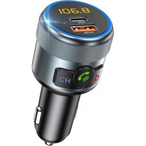 KALANKA-Transmetteur FM Bluetooth 5,1, Allume Cigare Bluetooth Voiture, Son Hi-FI à Basses Profondes, Chargeur Rapide de Voiture avec PD 20W et QC3,0 18W, Compatible avec Les appels Mains Libres. - Neuf
