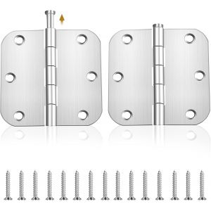 Lot de 2 charni&egrave;res de porte en acier inoxydable - Roulement &agrave; billes - Pliable - Grande charni&egrave;re robuste - Avec vis - 7,6 cm x 7,6 cm - R&eacute;glable - Pour porte en bois - Portail de jardin ext&eacute;rieur - Neuf