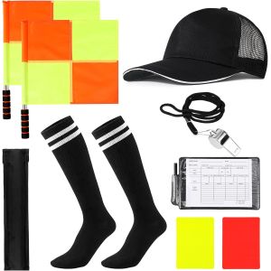Acdsgd-Kit Arbitre Football, Cartes Rouges Et Jaunes Avec Papier D'enregistrement Sifflet Arbitre Sac De Drapeaux D'arbitre Casquette D'arbitre Pour Le Jeu Football Scolaires Sports - Neuf