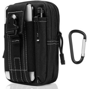 Nzqaf-Sac Tactique Ceinture, Nylon Sacoche Ceinture | Noir | Multifonctionnelle Molle Edc Gadget Sac Pour Téléphone, Plein-Air, Randonnée, Alpinisme Et Cyclisme (Avec 1* Mousquetons) - Neuf