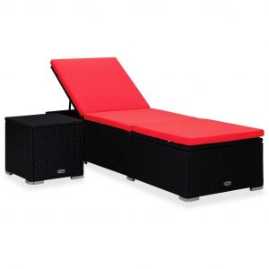Prolenta Premium - Chaise Longue Avec Coussin Et Table &Agrave; Th&eacute; R&eacute;sine Tress&eacute;e Rouge - Neuf
