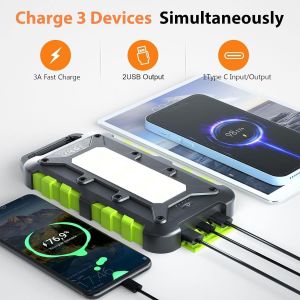 Chargeur Solaire 26800mah,Pd15w Batterie Externe Solaire Power Bank Portable Usb C 3,0a Charge Rapide Avec 3 Ports,C&acirc;bles Et Lampe Pour Smartphone,Tablette,Camping Et Plus (Vert) - Neuf