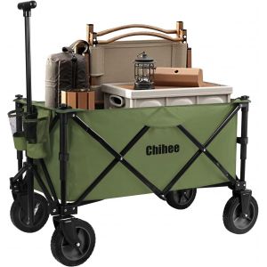 CHECARZHN--NO1-Chariot De Jardin Pliant Chariot De Jardin Robuste Avec 2 Porte-Gobelets,Chariot De Camping Pour Roues À Cardan Avec Système De Freinage Tissu Amovible De Grande Capacité,Pour Camping - Neuf