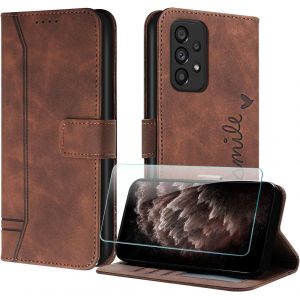 Case For Samsung Galaxy A52/A52s 5g With Screen Protector, Folio Leather Wallet Case [Card Slots] Magnetic Stand For Galaxy A52/A52s 5g  Brown - Neuf