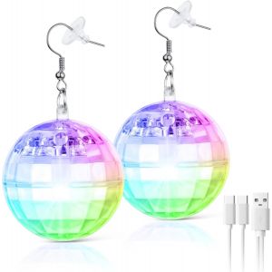 Kal-Boucles D'oreilles Boule Disco, Boule &Agrave; Facettes Boucles D'oreilles Disco, Boucles D'oreilles Disco, Boucles D'oreilles Boules Disco En Argent Style Ann&eacute;es 70, Accessoires Disco Th&egrave;me F&ecirc;te - Neuf