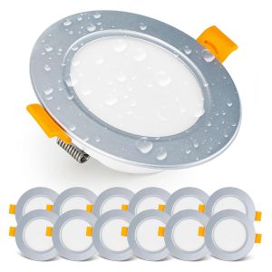 KAL-Spot Led Encastrable 230V, 5W / 500Lm, Blanc Chaud 3000K | Spot Salle De Bain, Étanche Ip54 Pour L'Extérieur Et L'Intérieur | Lot De 12 Led Spots De Plafond, Extra Plat, Rond, Couleur Argenté - Neuf
