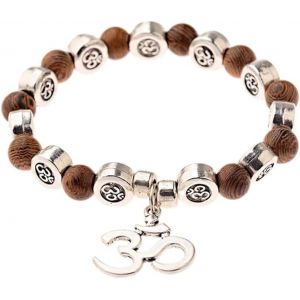 Kal-Bracelet De Perles En Bois Naturel | M&eacute;ditation | Oracion | Yoga | Pendentif Om | Homme Femme | - Neuf