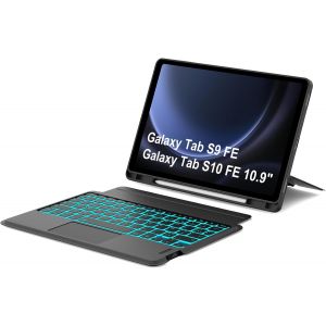 Coque Clavier Pour Samsung Galaxy Tab S10 Fe/S9 Fe 10.9""/S9 11"", Étui Clavier Pavé Tactile Bluetooth 3 Canaux Rétroéclairage Magnétique Ultraléger Détachable, Support Portrait/Paysage, Noir[Z611] - Neuf