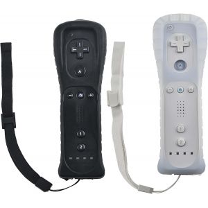 2X T&eacute;l&eacute;commande Wii : Manette De Jeu Manette Wii T&eacute;l&eacute;commande Sans Fil Connexion Capteur De Mouvement Manette De Jeu De Remplacement Pour Console Wii Et Wii,Avec &Eacute;tui En Silicone Et Dragonne - Neuf