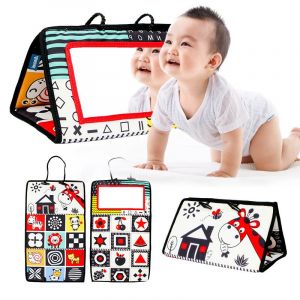 Miroir Pliant Noir Et Rouge - Jouet Miroir Pour Bébé Sur Le Ventre, Jouets Pour Nouveau-Né De 3 À 6 À 12 Mois, Tapis En Tissu, Activité Sensorielle, Cadeau De Développement Cérébral - Neuf