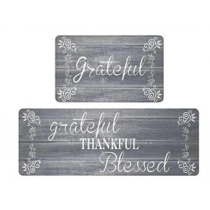 Lot De 2 Tapis De Cuisine Gris Anti-Fatigue Antid&eacute;rapants Pour Sols De Cuisine Style Campagne/Ferme, 43 X 122 Cm Et 43 X 71 Cm - Neuf