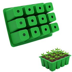Plateau de semis r&eacute;utilisable en silicone pour jardinage d'int&eacute;rieur - 12 alv&eacute;oles - Neuf
