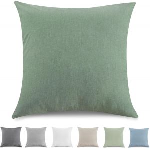 Tzf-Taie Oreiller 50x50 Cm Lot De 2housse Coussin 100% Coton Lav&eacute; Doux, Aspect Lin Et Respirant, Taie D Oreiller Vert Avec Fermeture &Eacute;clair - Neuf