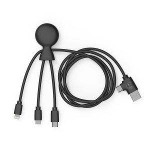 JGD-- Mr Bio Long 1m - C&acirc;ble Multi USB 4 en 1 - Chargeur Universel T&eacute;l&eacute;phone en Plastique Recycl&eacute; - C&acirc;ble Multi Embout: USB-C - Lightning - Micro-USB - Compatible Smartphones - Noir - Neuf