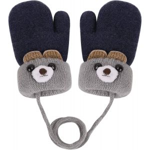 Nourrissons Toddlers Lovely Mittens Winter Warm Cute Cartoon Gants Double Couches Peluche Poumté Gants Tricotés Mitaines Avec Ficelle Anti-Perdue Pour Baby Girls Bo - Neuf
