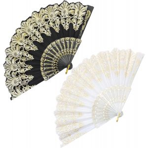 KALANKA-2 STK éventails Chinois Pliables à Main, éventails pour Femmes, Pliables, Pack pour fête, Mariage, église, Danse (Blanc & Noir) - Neuf