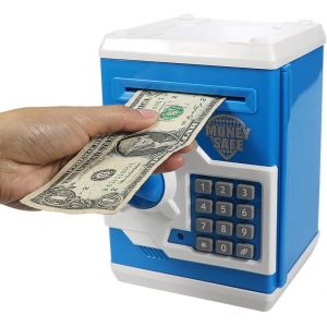 Tirelire Électronique Avec Mécanisme De Retrait Automatique (Bleu), Mini Coffre-Fort Atm (14 X 12,5 X 19 Cm), Jouet D'épargne Pour Enfants, Cadeau D'anniversaire Ou De Noël Pour Garçons Et Filles - Neuf