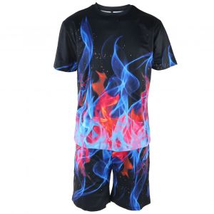 Ensemble T-Shirt Et Short A Manches Courtes Pour Homme Et Garcon, Imprime Flammes, Style Decontracte, Pour L'ete, Tz101004 M - Neuf