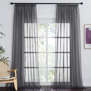 Eryi-Voilage Gris - Rideau Voilage Décoration Salon Moderne Pour Maison Chambre En Lin Effet À Galon Fronceur Romantique, 140 X 245cm¿Largeur X Hauteur¿, Lot De 2, Gris Pur - Neuf