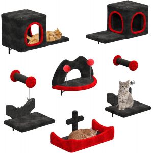 Ensemble Mural Gothique D'escalade Pour Chat En Flanelle, 8 Meubles Robustes Pour Chat Avec Maison, Lit, 2 Plateformes Et Colonne En Sisal Avec Araignée Pour Dormir Et Jouer À Se Détendre - Neuf