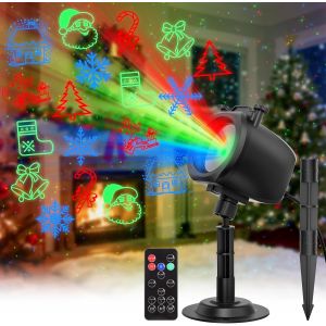 Projecteur Noel Exterieur, 3 Couleurs Rouge Vert Bleu Projecteur Laser Avec Télécommande Et Timing, 5 Cartes Avec Noël,Halloween,Fête, Parties, Point Laser, Cadeau Pour Festival[Z174] - Neuf