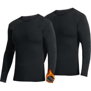 Jexnovashop-Lot De 2 Sous Vetement Haut Thermique Homme Polaire Maillot De Corps &Agrave; Manches Longues &Agrave; Col Rond Hiver Tshirt Chauds Ultra Doux Base Layer,Noir,Taille Xxl - Neuf