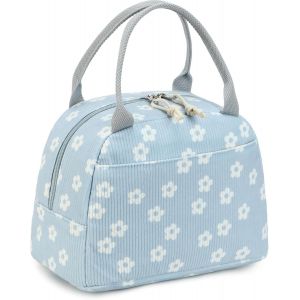 Bo&icirc;te &Agrave; D&eacute;jeuner Isol&eacute;e Pour Femmes Sac &Agrave; D&eacute;jeuner R&eacute;utilisable En Velours C&ocirc;tel&eacute; Sac &Agrave; Main &Eacute;tanche Glaci&egrave;re Thermique Sac &Agrave; D&eacute;jeuner Grande Capacit&eacute; (Fleurs 95 Bleues) - Neuf
