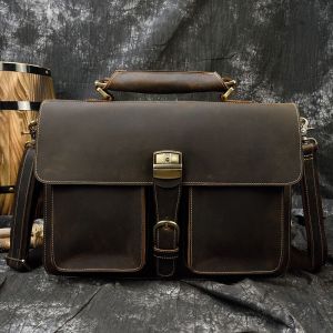 Sac d'affaires vintage en cuir véritable pour homme,étuis à bombes,sac à main à couche pour ordinateur portable 15 amarans,marron - Design2 Dark Brown - Neuf
