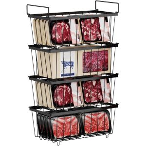 Chenquansarl-Lot De 4 Paniers De Congélateur Coffre, Métal Rangement Congelateur Empilable Panier Congelateur Avec Poignées Et Fond Antidérapant Noiradapté Pour Réfrigérateur Armoire Cuisine - Neuf