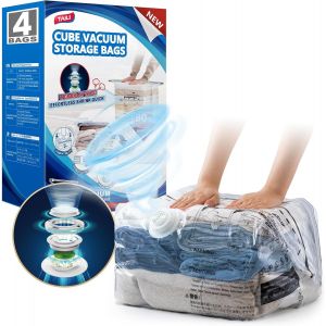 lbgwp60-Cube Lot De 4 Sac Sous Vide Vetement Aspirateur, Taille Moyenne (50 X 30 X 65 Cm), Sac Sous Vide Voyage Pour Val s Et Bagages De Voyage - Neuf