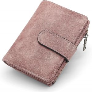 CAUC-Portefeuille Femme en Cuir PU Petit Porte Monnaie Blocage RFID Petit Feuille Femme Court 17 Emplacements de Cartes et Zippé Porte à Monnaie Porte Feuilles pour Femmes Vintage (Rose) - Neuf