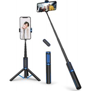 Trépied Selfie Stick, Trépied Téléphone 3-en-1 Extensible en Aluminium avec Télécommande Bluetooth sans Fil, Compatible avec iPhone 17/16/15/14/13/12 mini/11 Pro et Smartphones Samsung, Noir - Neuf
