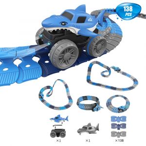 Voiture de course requin avec circuit interchangeable et lumi&egrave;res LED pour enfants - Neuf